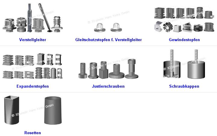 Verstellgleiter, Gleitschutzstopfen f. Verstellgleiter, Gewindestopfen, Expanderstopfen, Justierschr