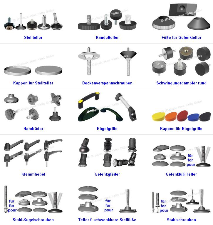 Stellteller, Rändelteller, Füße für Gelenkteller, Kappen für Stellteller, Deckenverspannschrauben, S