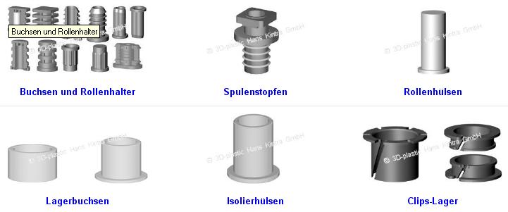 Buchsen und Rollenhalter, Spulenstopfen, Rollenhülsen, Lagerbuchsen, Isolierhülsen, Clips-Lager, Soc