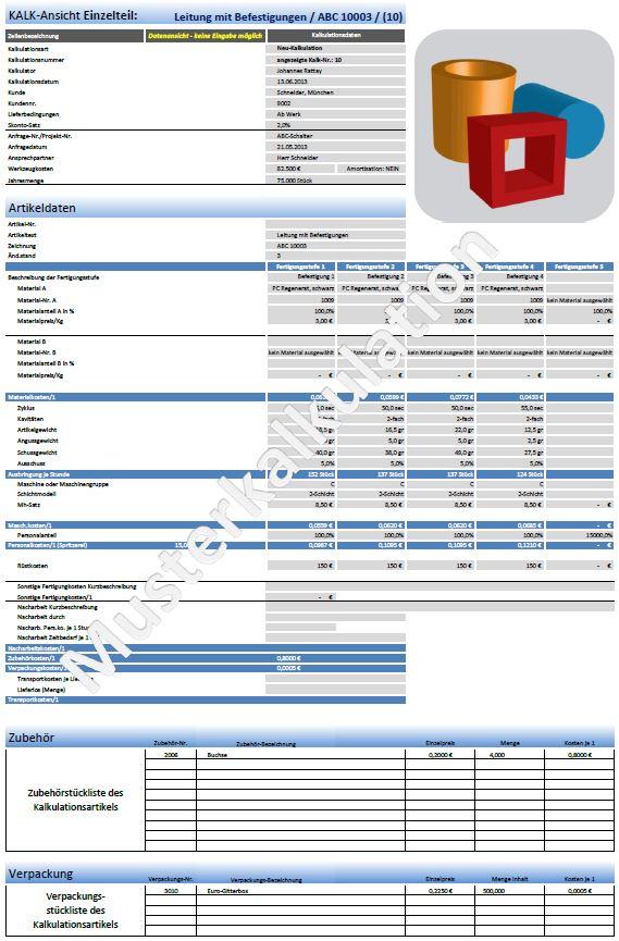 Einzelformteile kalkulieren